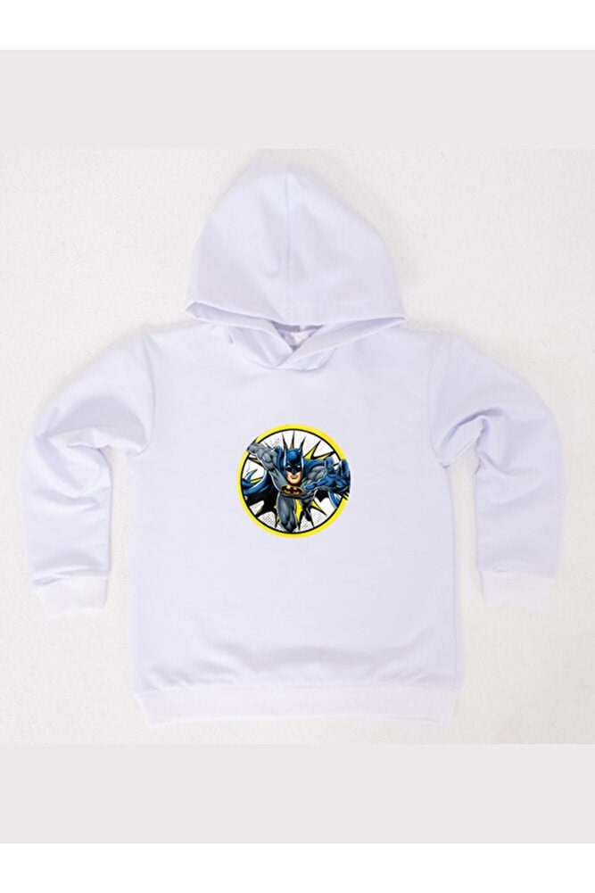 Batman baskılı kapüşonlu pamuklu kumaş çocuk sweatshirt
