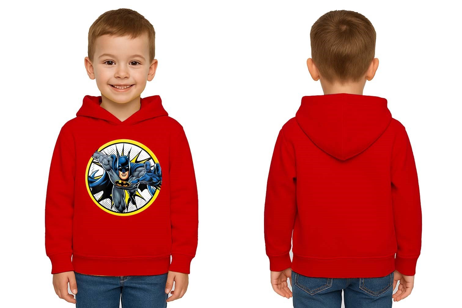 Batman baskılı kapüşonlu pamuklu kumaş çocuk sweatshirt