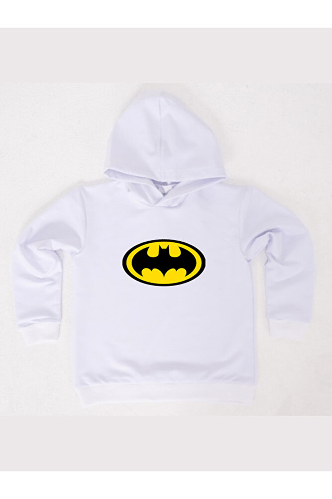 Batman Baskılı Kapüşonlu Pamuklu Kumaş Çocuk Sweatshirt