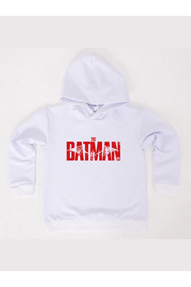 Batman baskılı kapüşonlu pamuklu kumaş çocuk sweatshirt