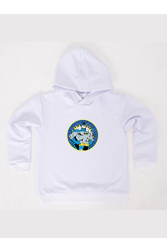 Batman baskılı kapüşonlu pamuklu kumaş çocuk sweatshirt