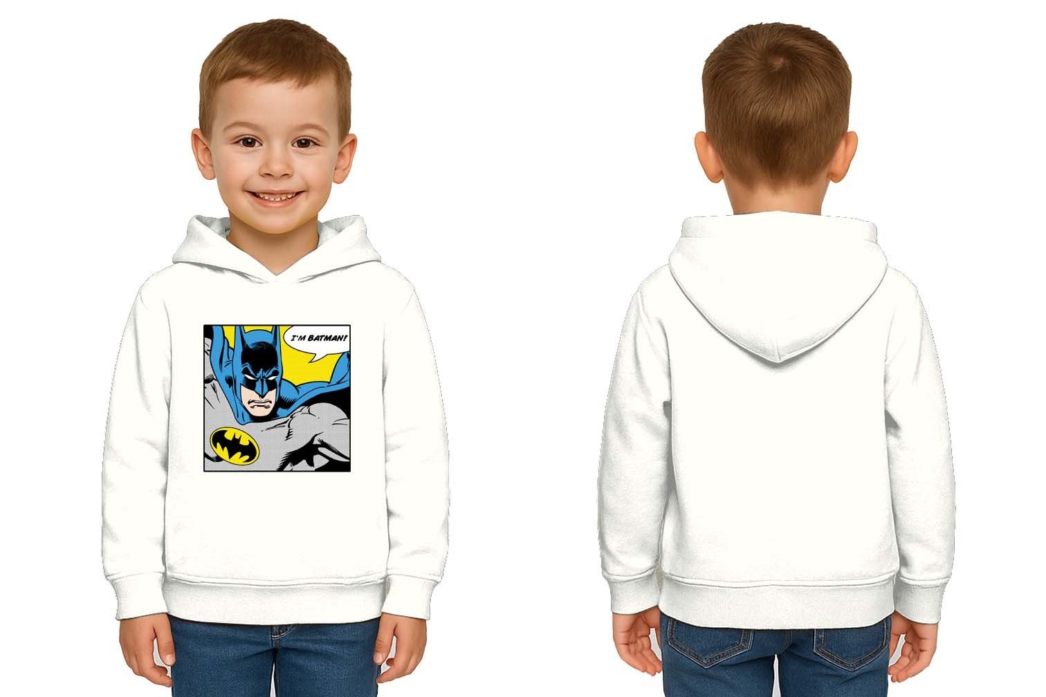 Batman baskılı kapüşonlu pamuklu kumaş çocuk sweatshirt