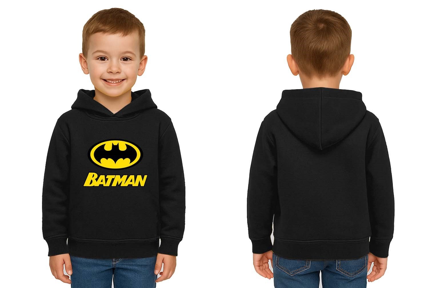 Batman Baskılı Kapüşonlu Pamuklu Kumaş Çocuk Sweatshirt