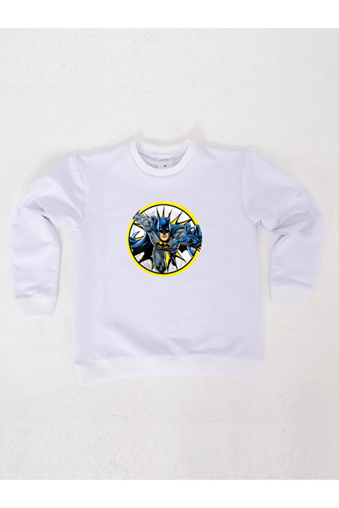 batman baskılı pamuklu kumaş çocuk sweatshirt