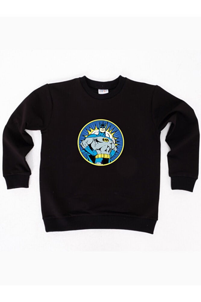 Batman baskılı pamuklu kumaş çocuk sweatshirt