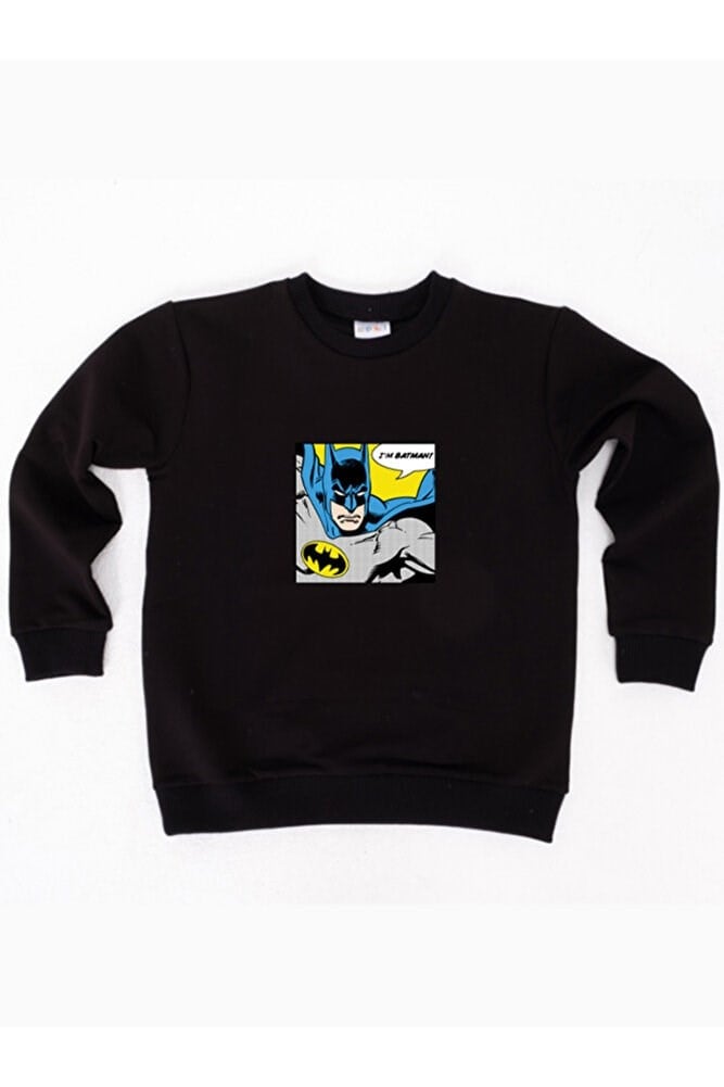 Batman baskılı pamuklu kumaş çocuk sweatshirt