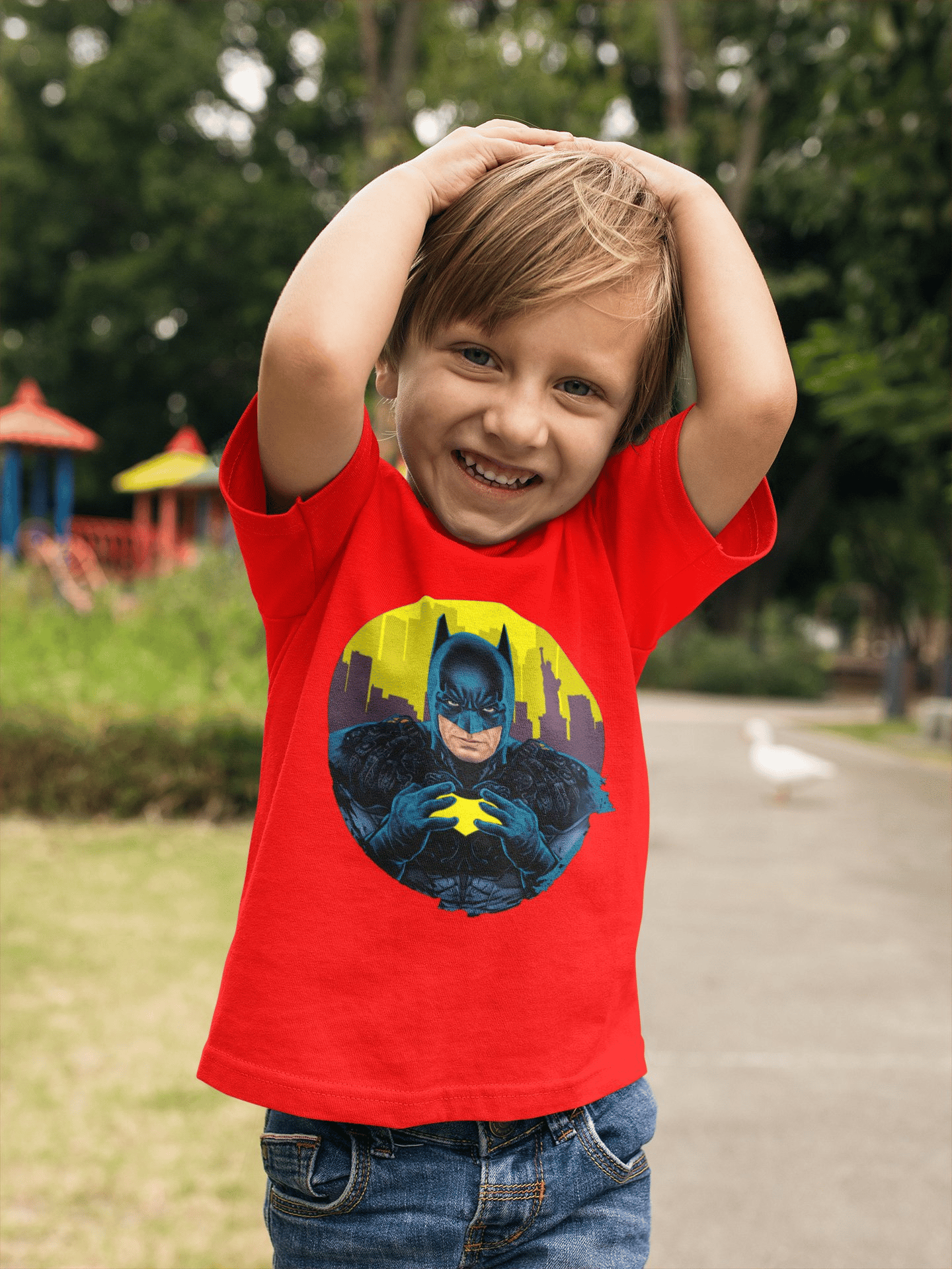 Batman baskılı pamuklu penye kumaş çocuk tshirt