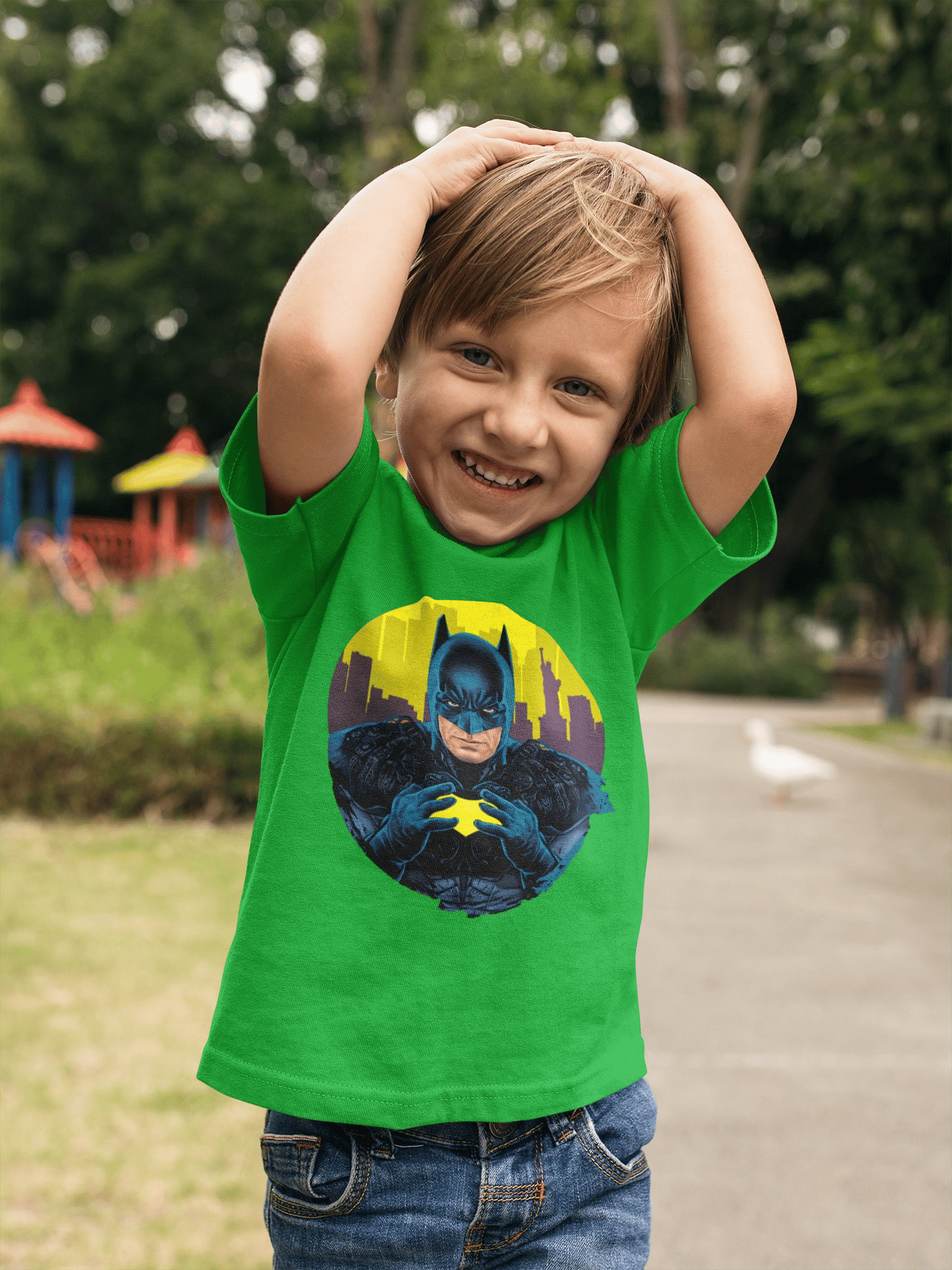 Batman baskılı pamuklu penye kumaş çocuk tshirt