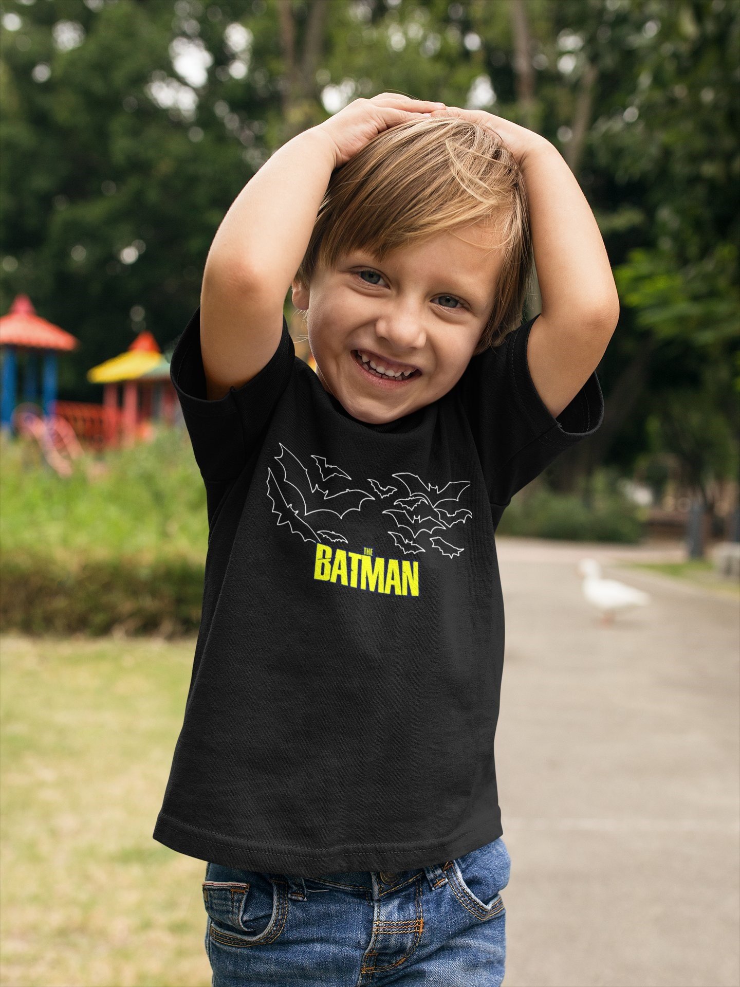 Batman baskılı pamuklu penye kumaş çocuk tshirt