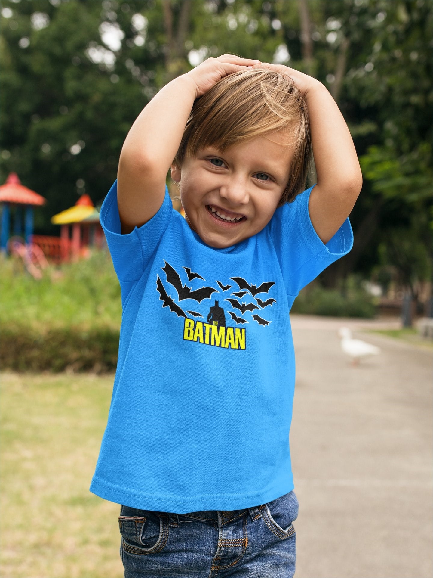 Batman baskılı pamuklu penye kumaş çocuk tshirt