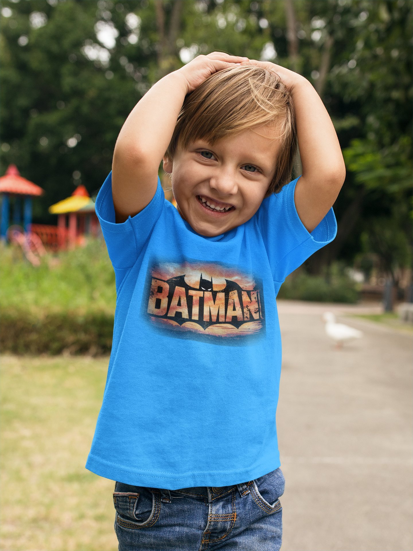 Batman baskılı pamuklu penye kumaş çocuk tshirt