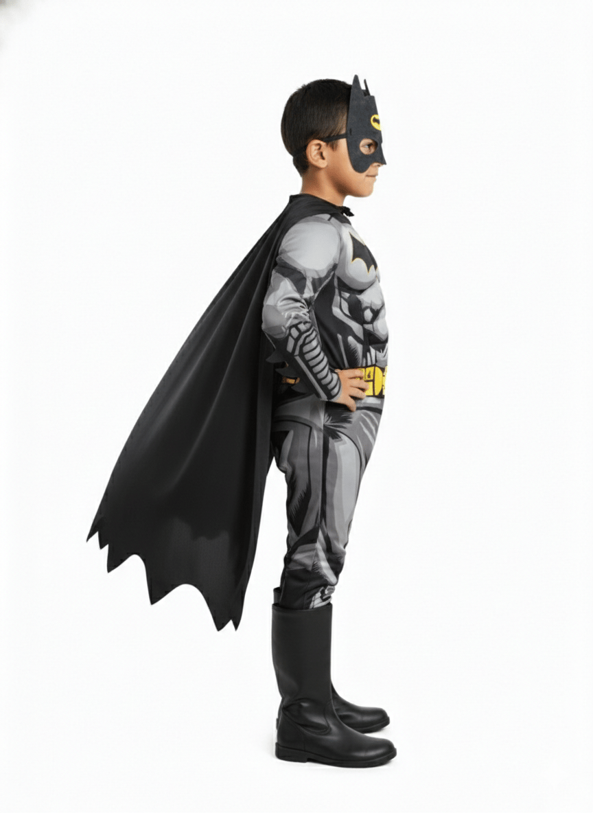Batman Kaslı Çocuk Siyah Pelerinli Maskeli Yarasa Adam Kaslı Kostümü