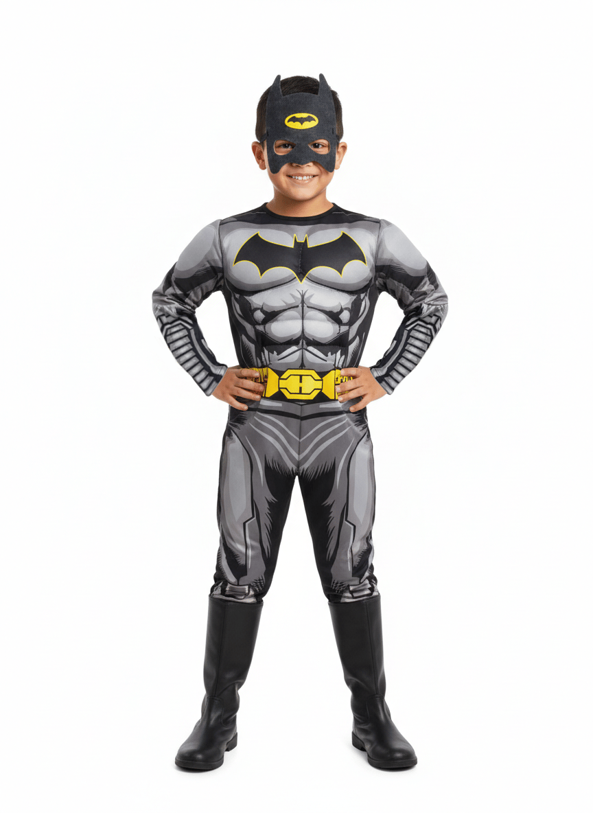 Batman Kaslı Çocuk Siyah Pelerinli Maskeli Yarasa Adam Kaslı Kostümü