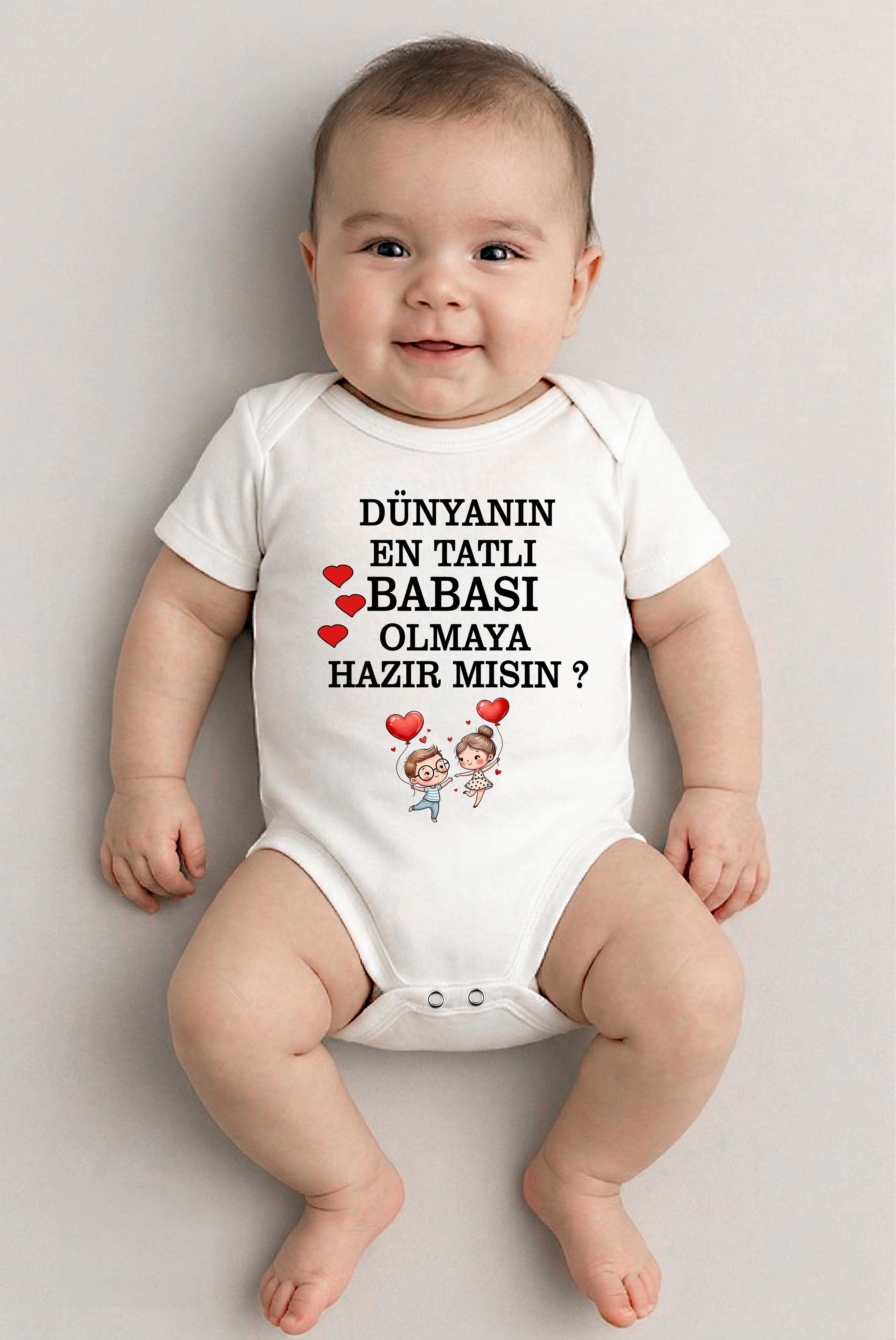 Beyaz kısa kol Dünyanın en tatlı babası olmaya hazırmısın temalı baskılı Bebek Zıbın Bisiklet Yaka Unisex Body %100 Pamuk
