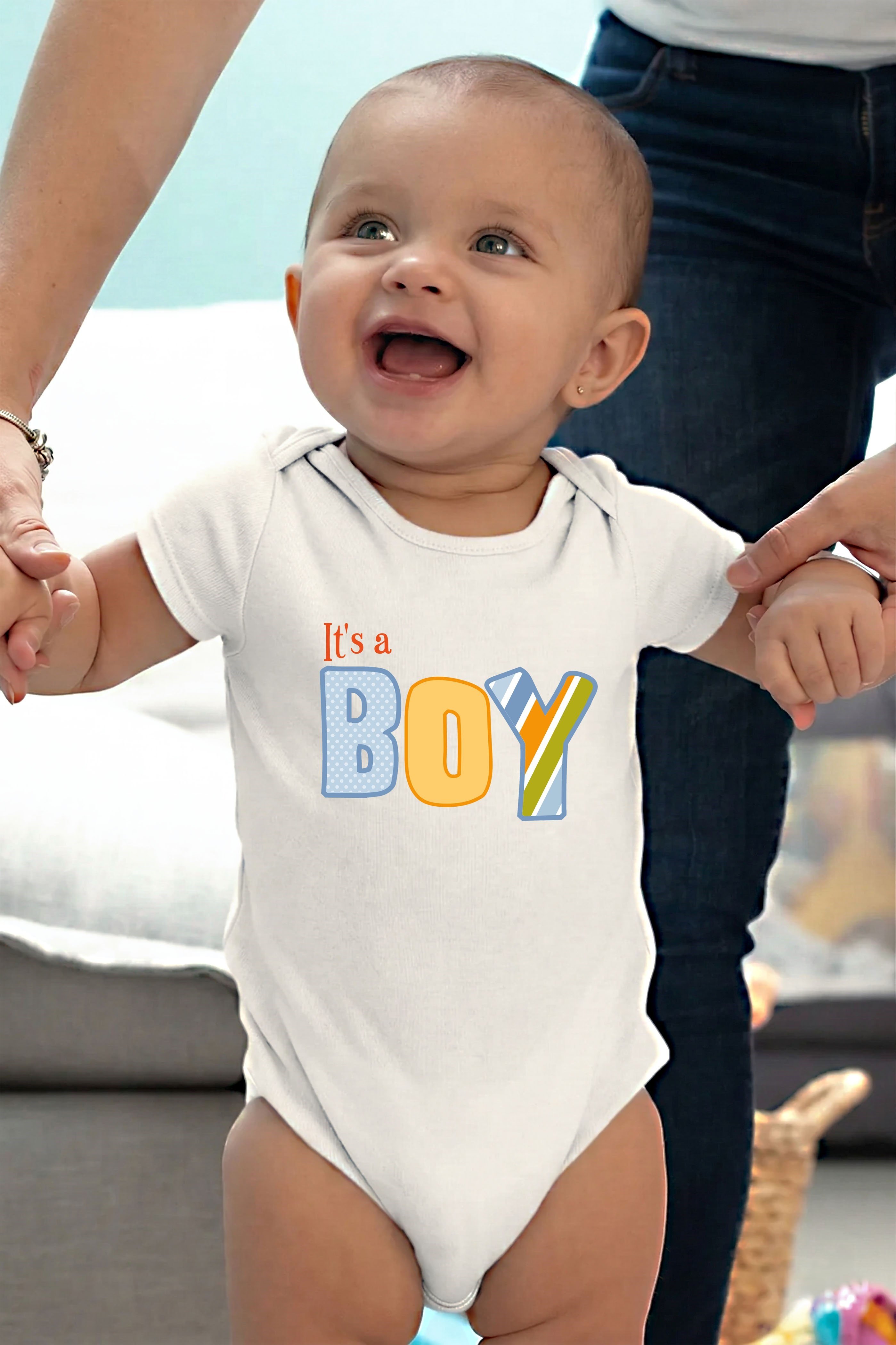 Beyaz kısa kol ıt's a Boy temalı baskılı Bebek Zıbın Bisiklet Yaka Unisex Body %100 Pamuk