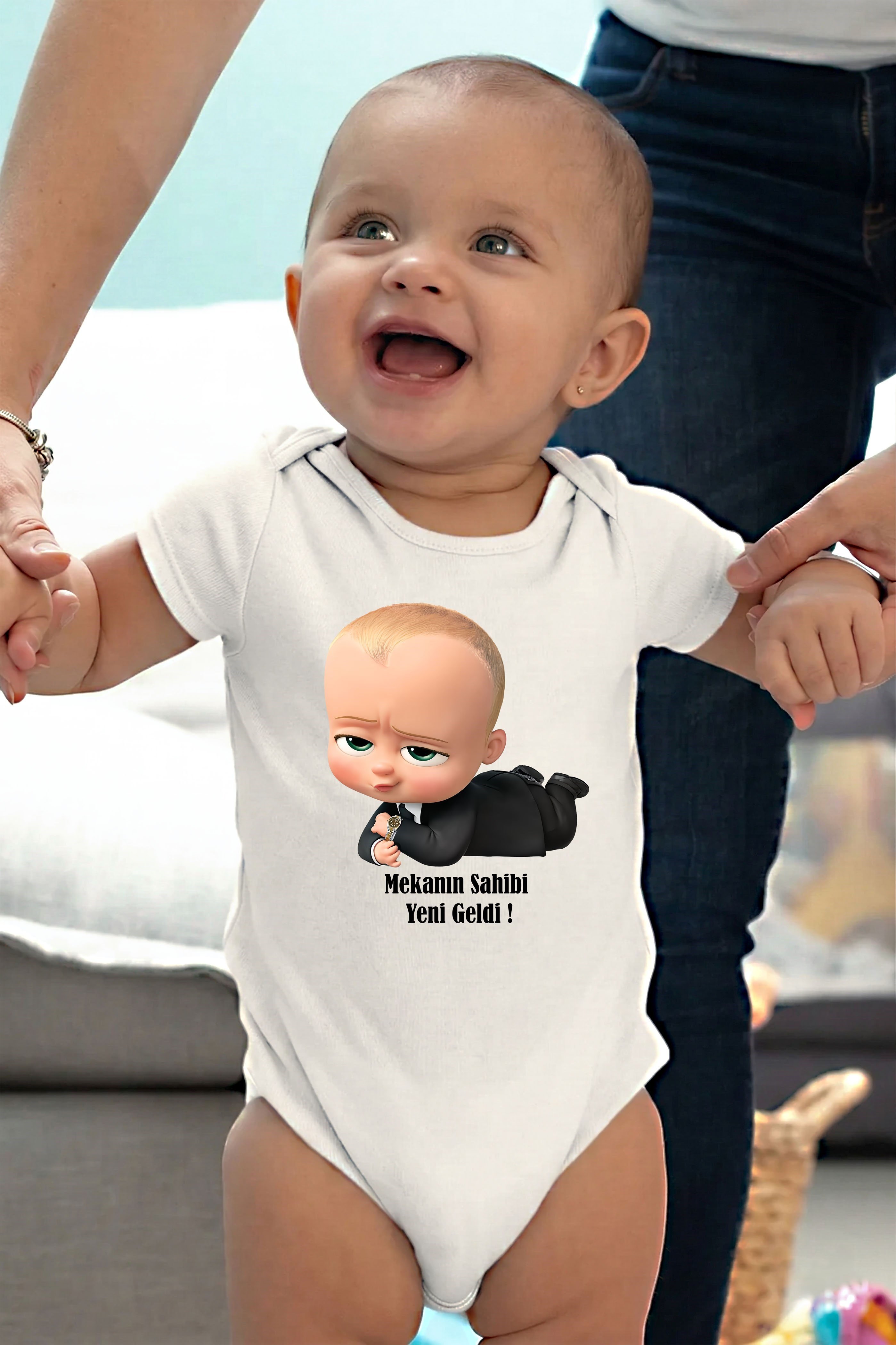 Beyaz kısa kol Patron Bebek temalı baskılı Bebek Zıbın Bisiklet Yaka Unisex Body %100 Pamuk