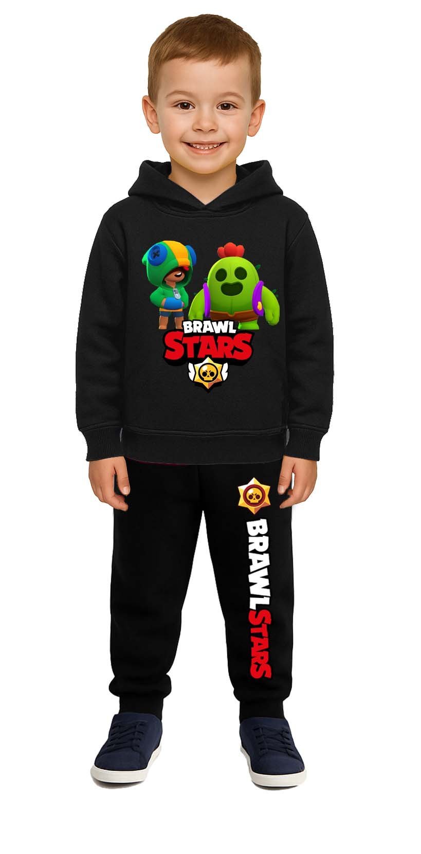 Brawl Stars Baskılı Çocuk Eşofman Takımı 3 İplik Şardonlu Pamuklu Kumaş Kapüşonlu