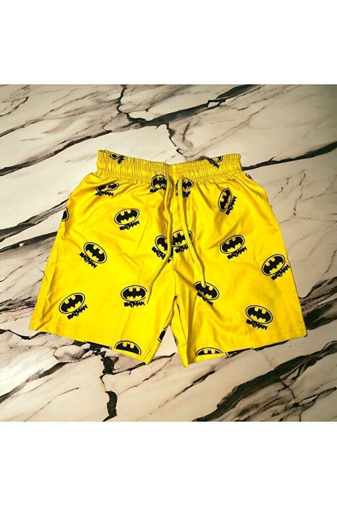 Çocuk Deniz Şortu Batman Baskılı Bel Bağlamalı Mayo Şort