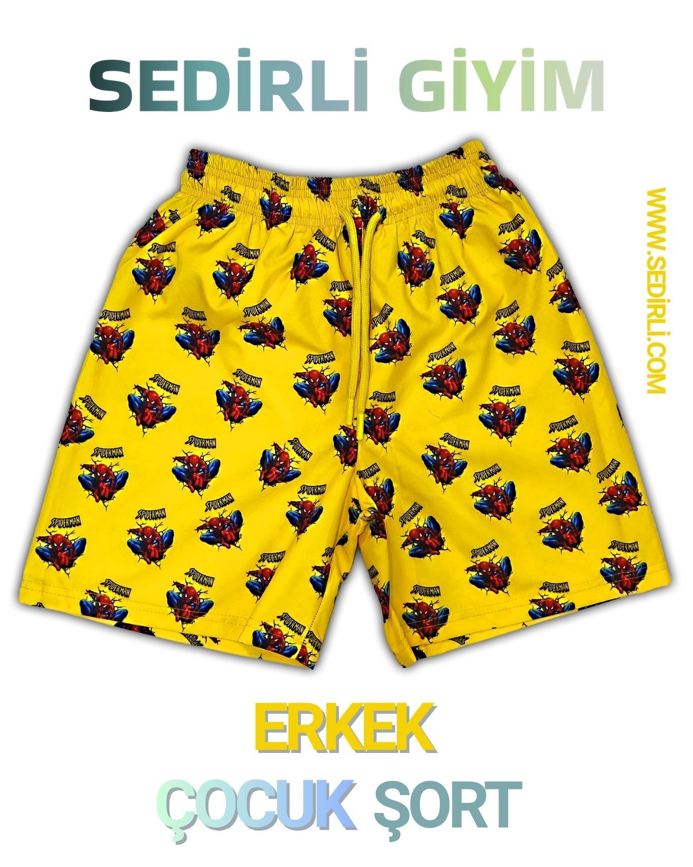 Çocuk deniz şortu spiderman örümcek adam baskılı bel bağlamalı mayo şort