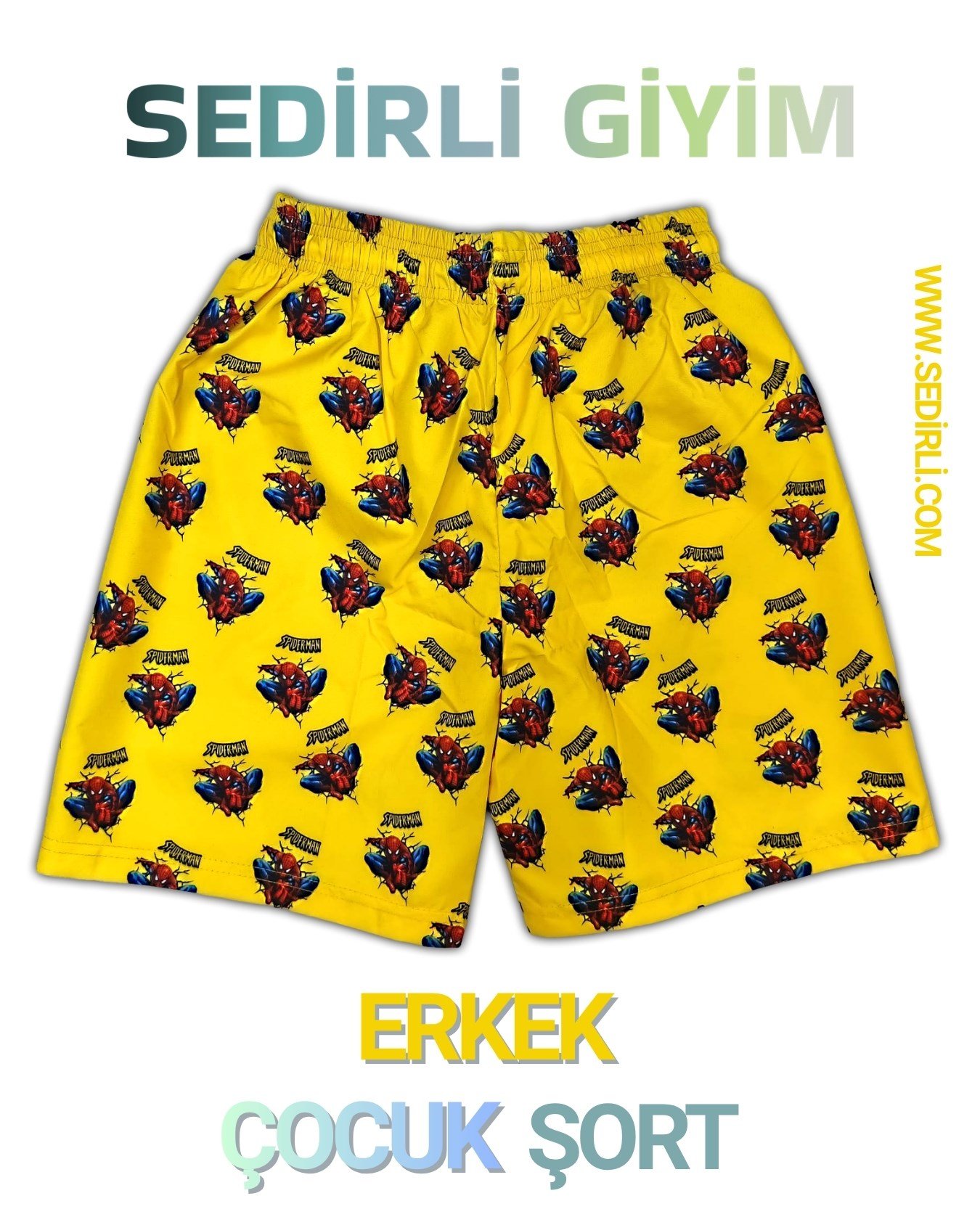 Çocuk deniz şortu spiderman örümcek adam baskılı bel bağlamalı mayo şort