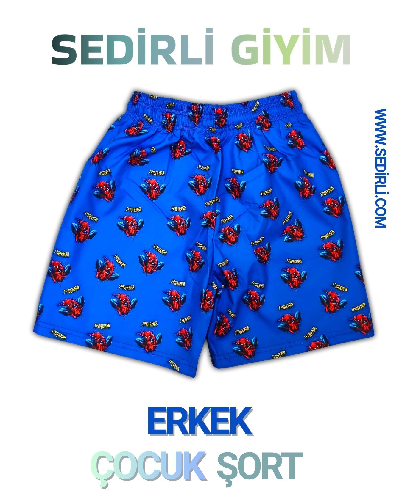 Çocuk deniz şortu spiderman örümcek adam baskılı bel bağlamalı mayo şort