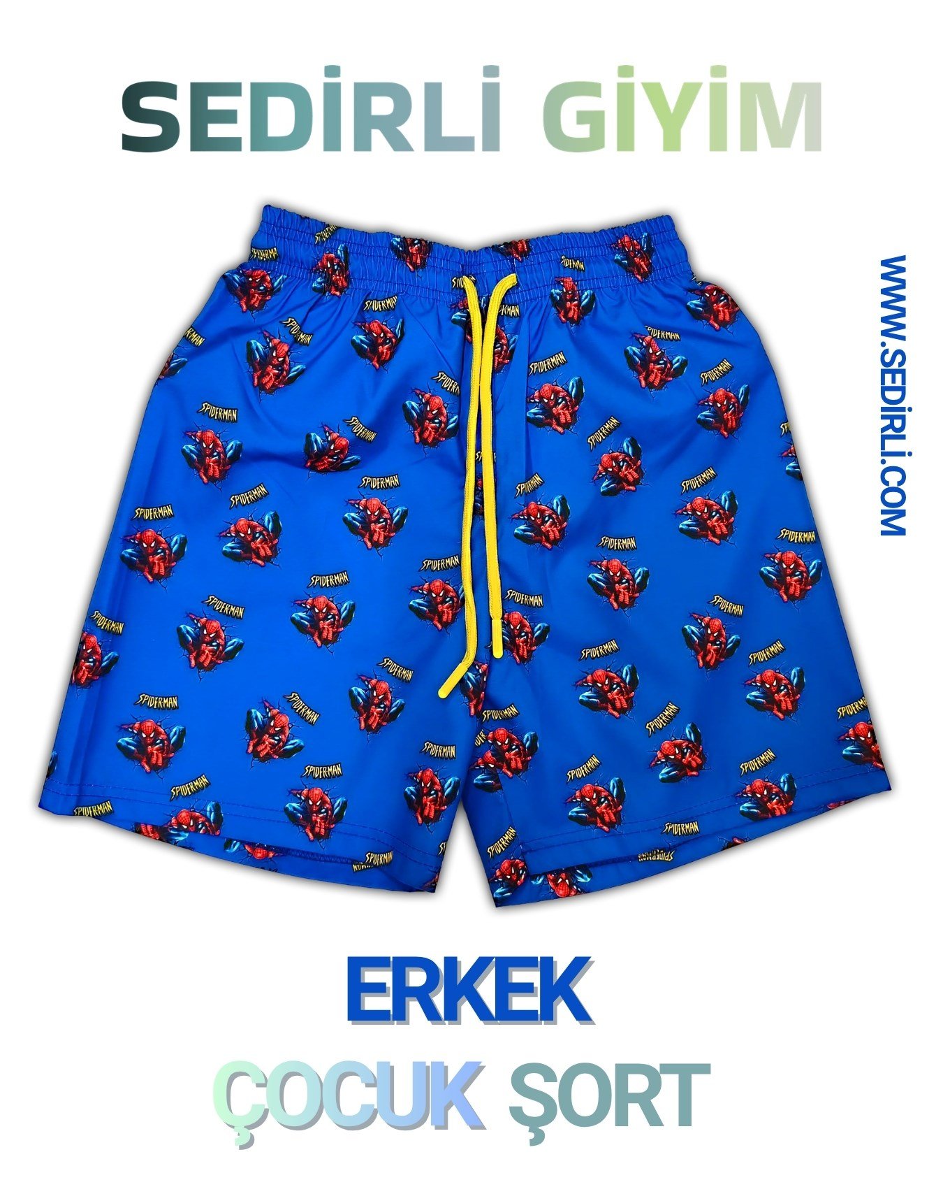 Çocuk deniz şortu spiderman örümcek adam baskılı bel bağlamalı mayo şort