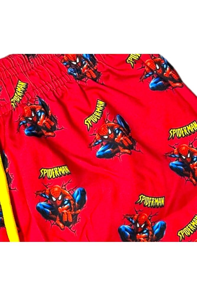 Çocuk deniz şortu spiderman örümcek adam baskılı bel bağlamalı mayo şort