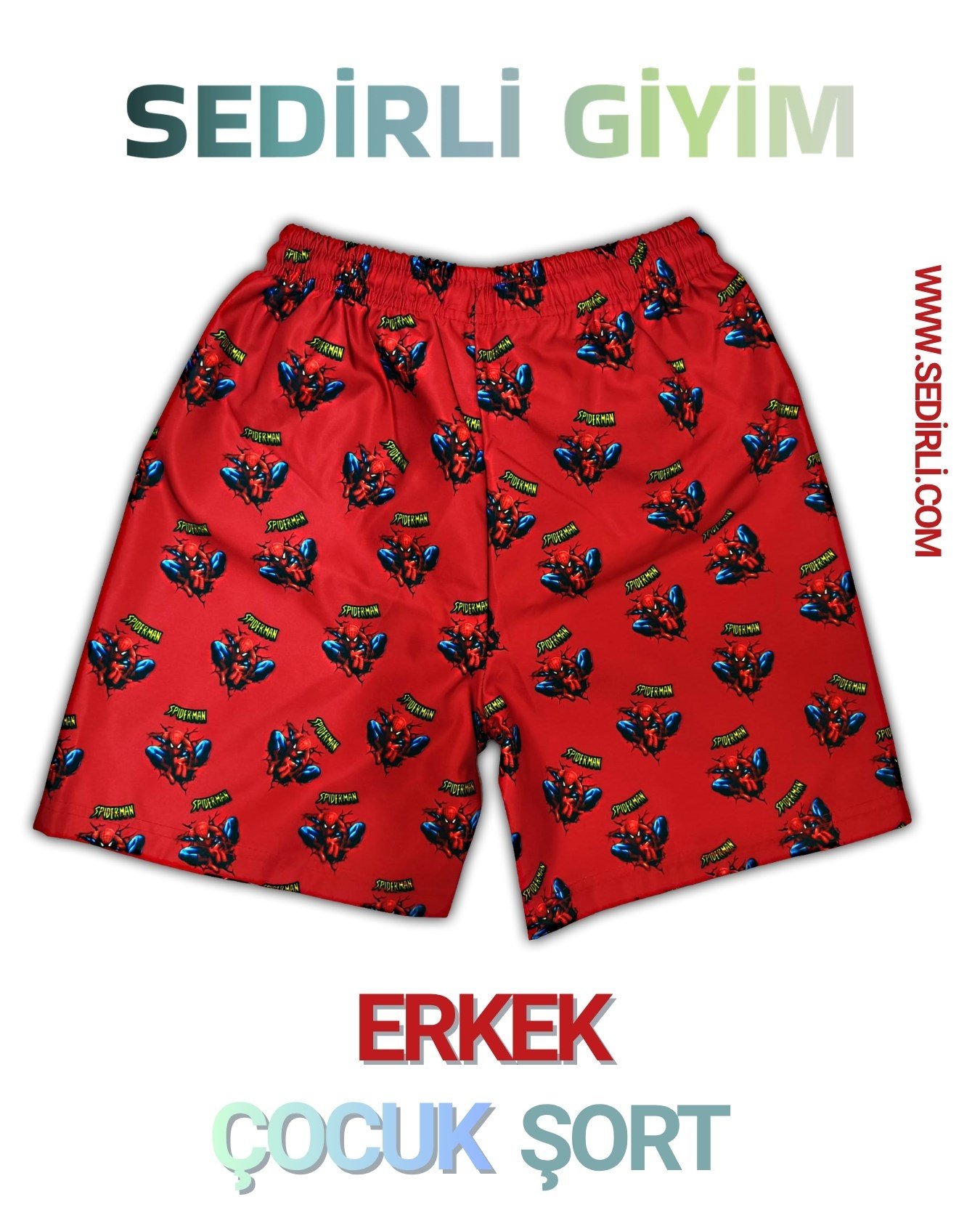 Çocuk deniz şortu spiderman örümcek adam baskılı bel bağlamalı mayo şort
