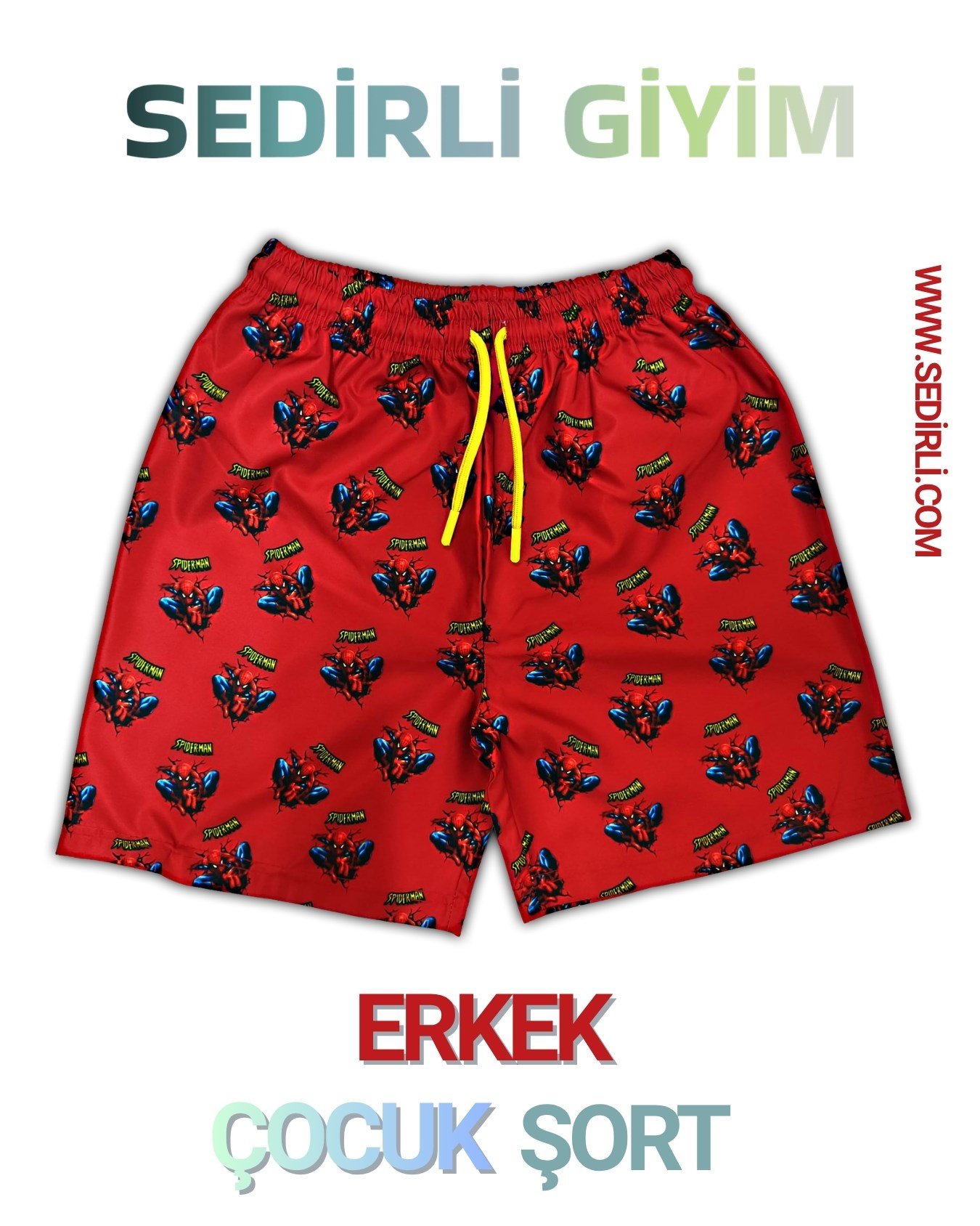 Çocuk deniz şortu spiderman örümcek adam baskılı bel bağlamalı mayo şort