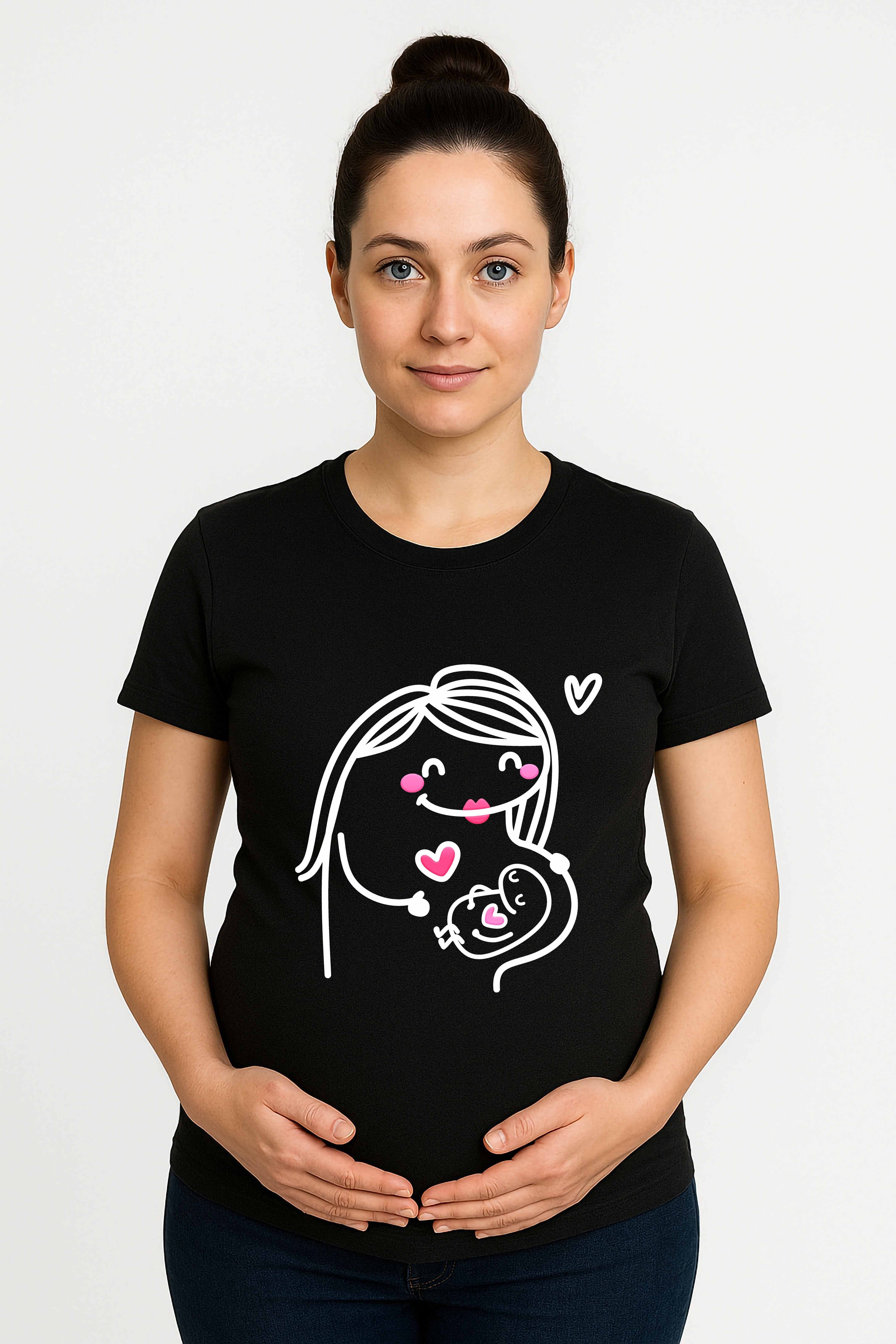 hamile Baskılı kadın tshirt pamuklu penye kumaş