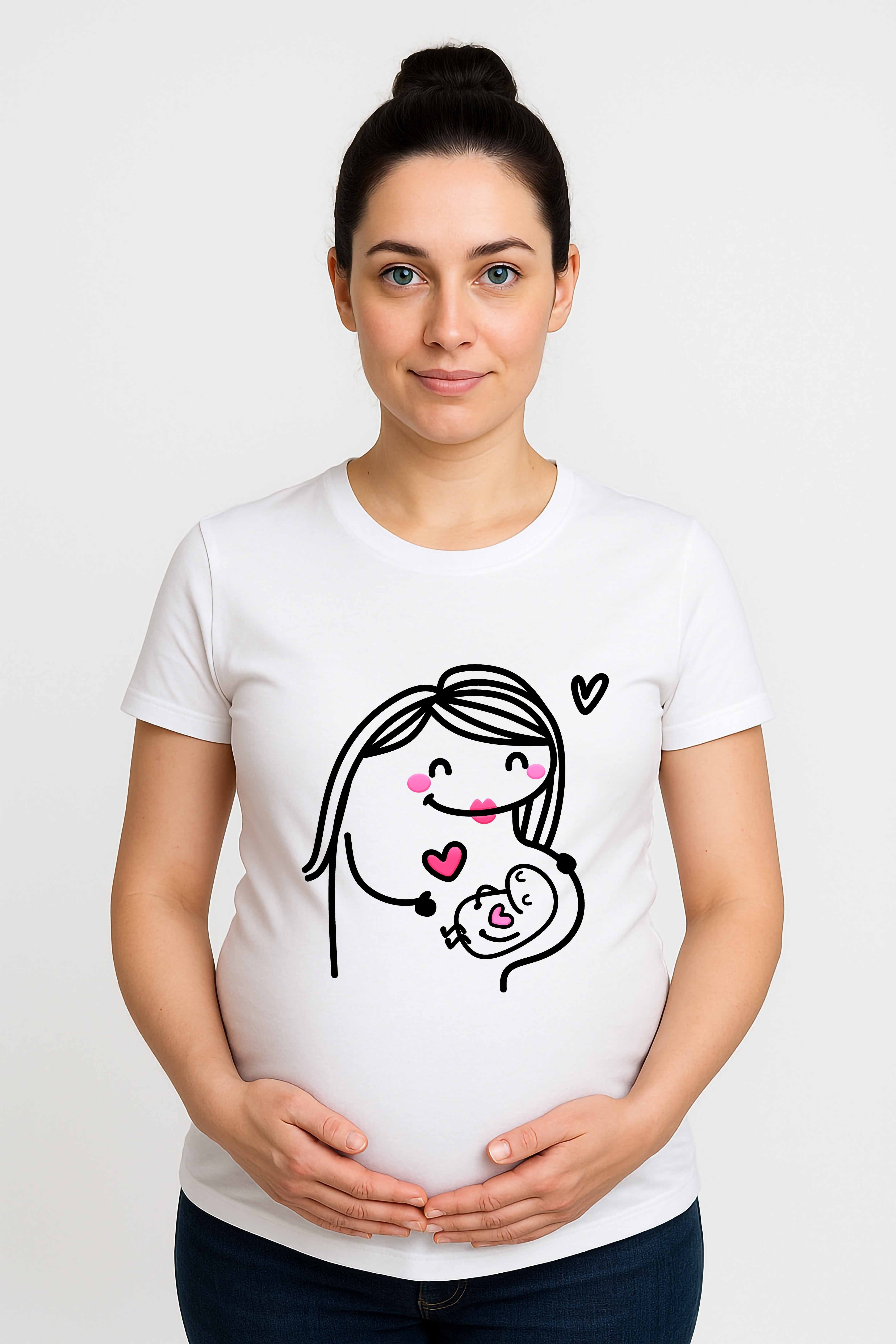 hamile Baskılı kadın tshirt pamuklu penye kumaş