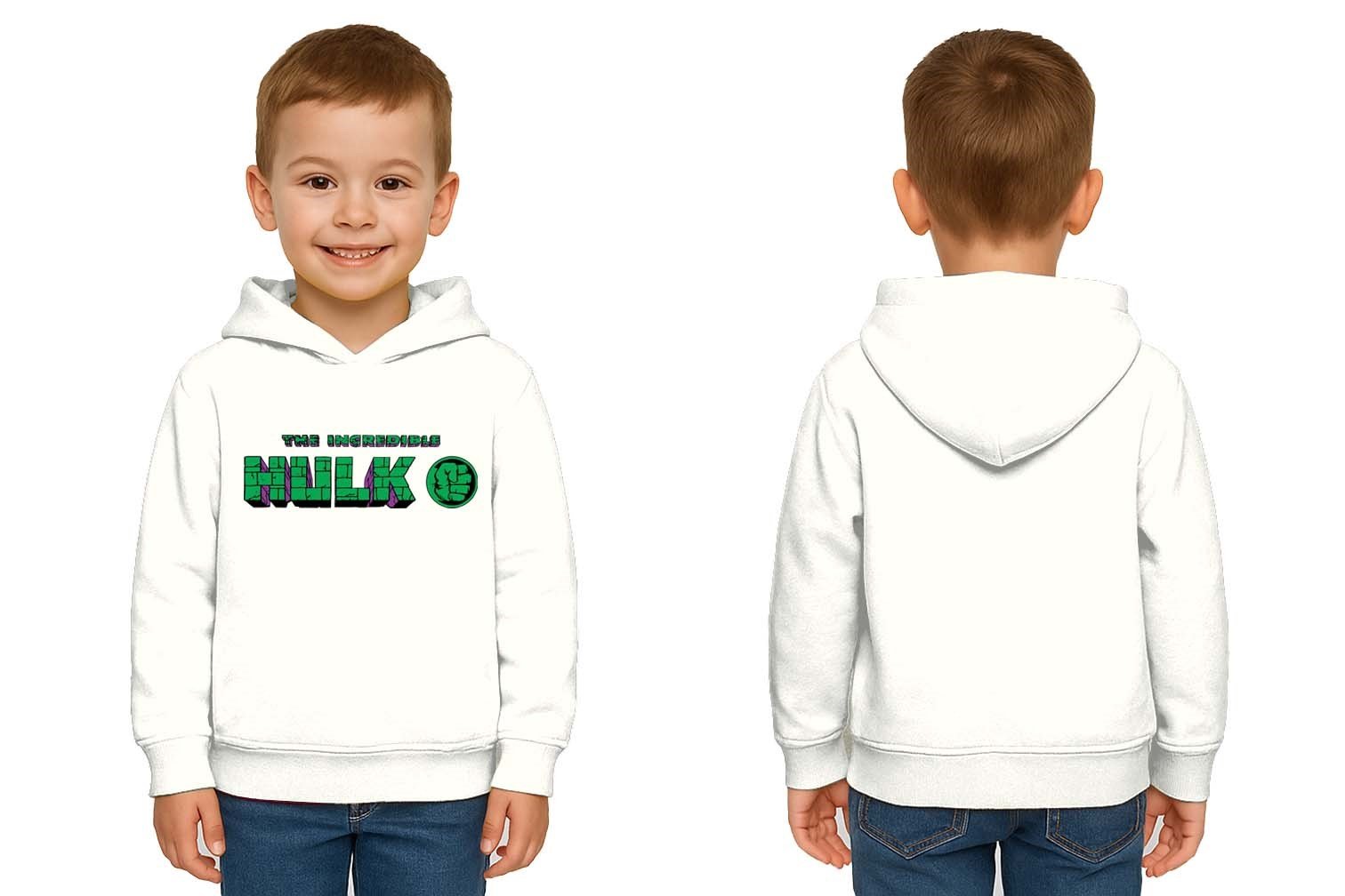 Hulk Baskılı Kapüşonlu Pamuklu Kumaş Çocuk Sweatshirt