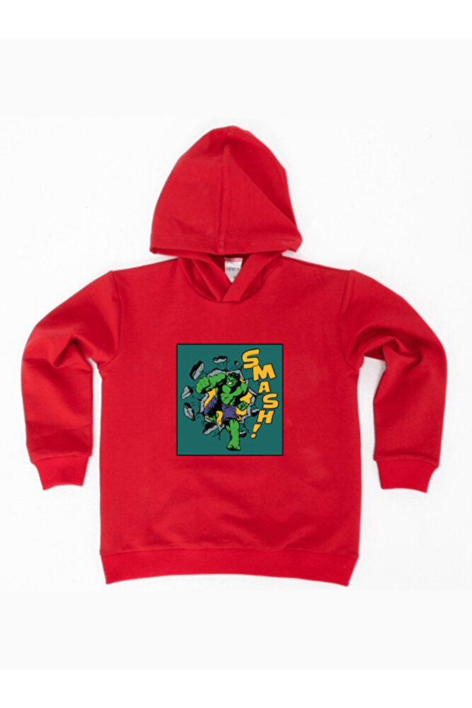 Hulk  Baskılı Kapüşonlu Pamuklu Kumaş Çocuk Sweatshirt