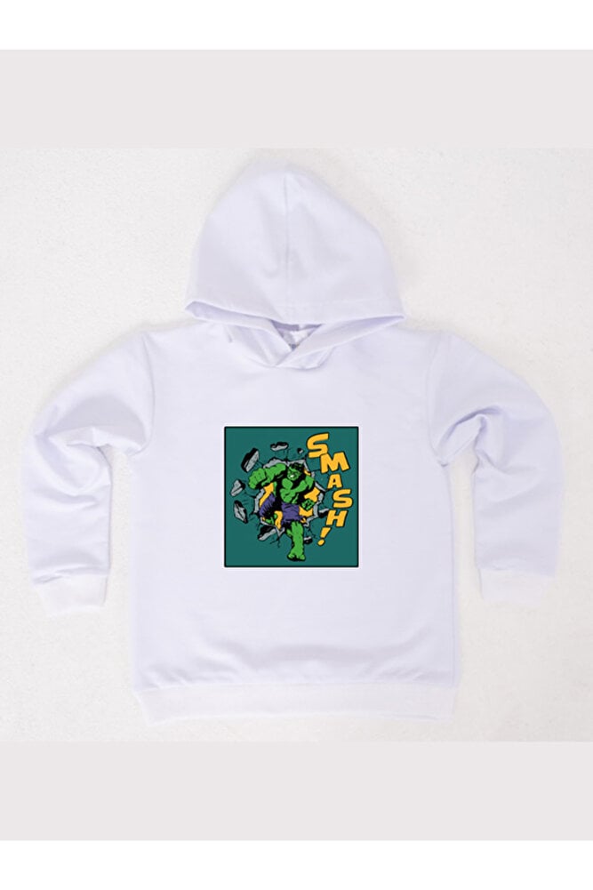 Hulk  Baskılı Kapüşonlu Pamuklu Kumaş Çocuk Sweatshirt