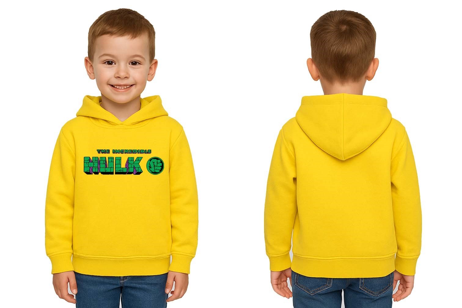 Hulk Baskılı Kapüşonlu Pamuklu Kumaş Çocuk Sweatshirt
