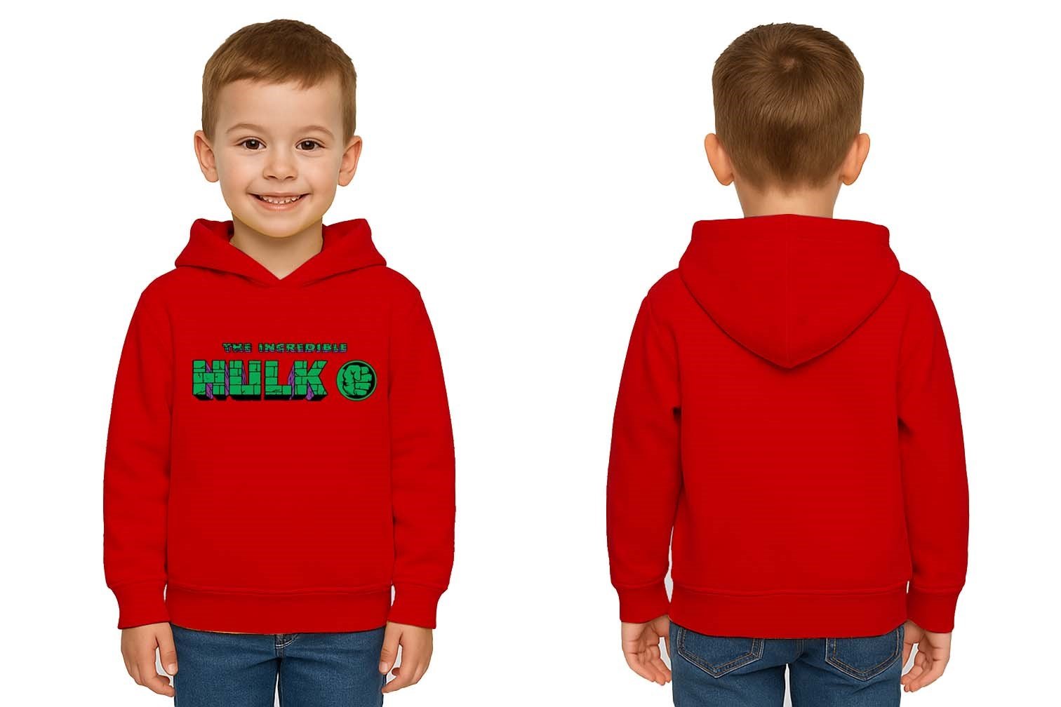 Hulk Baskılı Kapüşonlu Pamuklu Kumaş Çocuk Sweatshirt