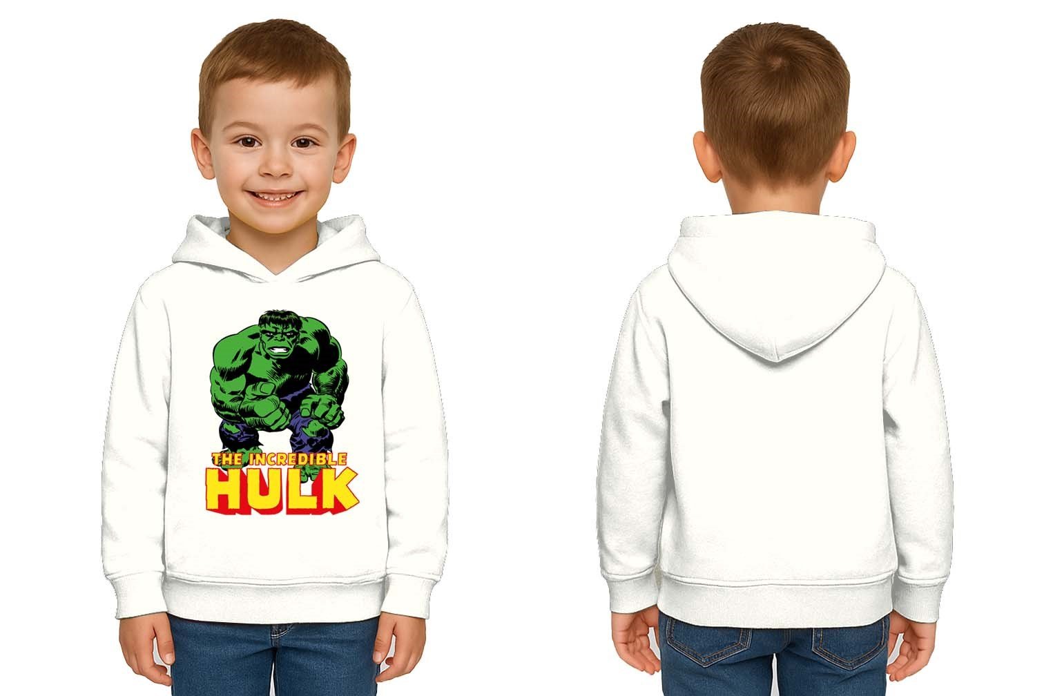 Hulk baskılı kapüşonlu pamuklu kumaş çocuk sweatshirt