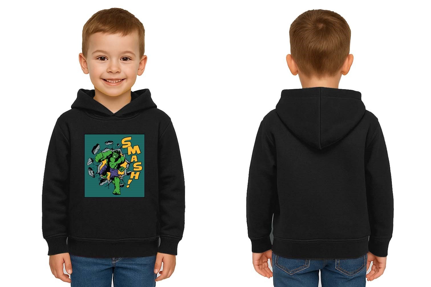 Hulk  Baskılı Kapüşonlu Pamuklu Kumaş Çocuk Sweatshirt