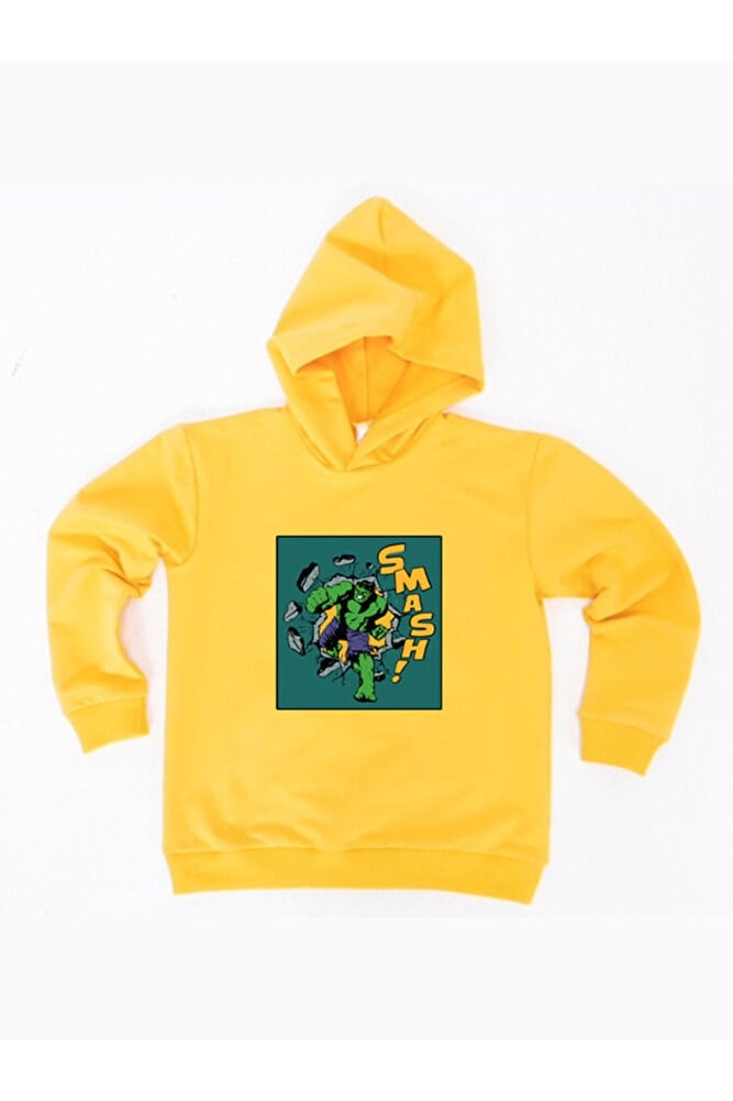 Hulk  Baskılı Kapüşonlu Pamuklu Kumaş Çocuk Sweatshirt