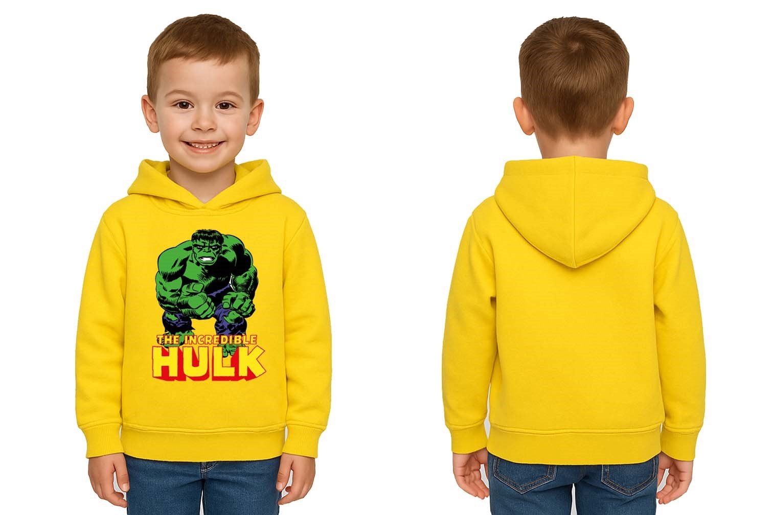 Hulk baskılı kapüşonlu pamuklu kumaş çocuk sweatshirt
