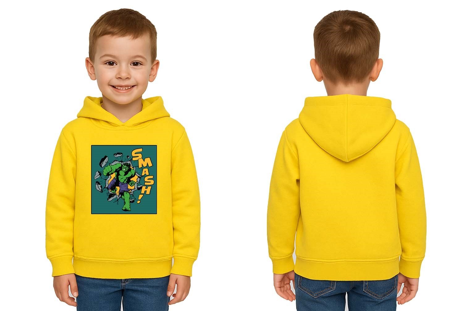 Hulk  Baskılı Kapüşonlu Pamuklu Kumaş Çocuk Sweatshirt