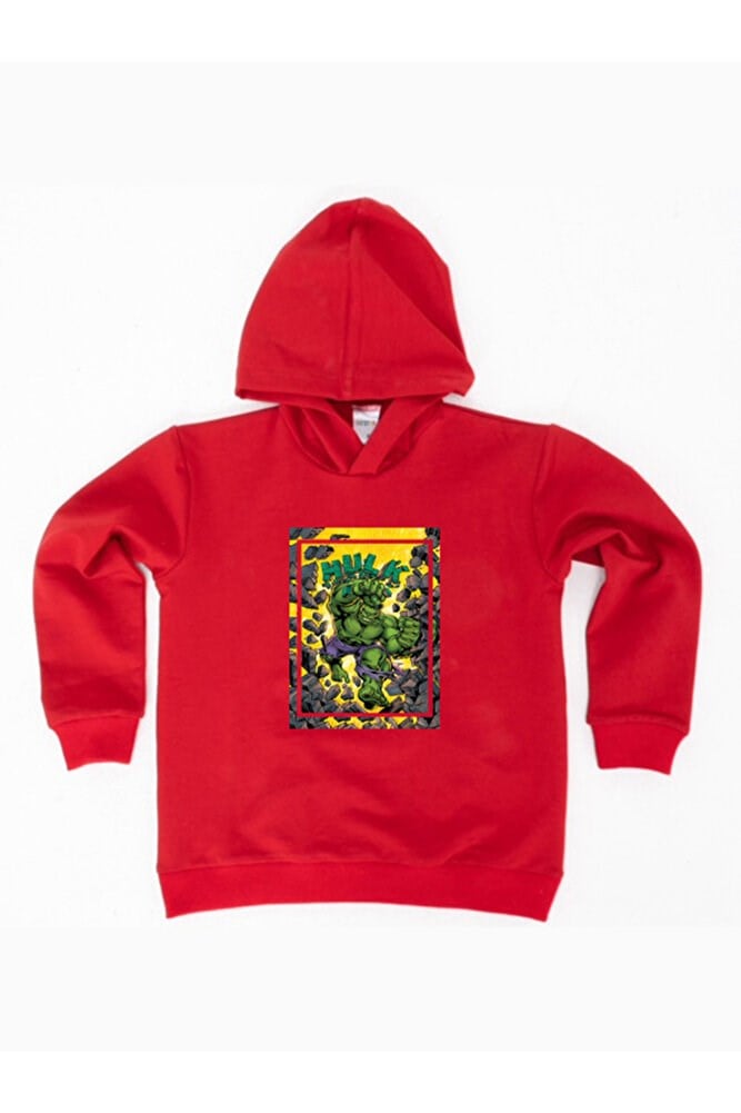 Hulk  Baskılı Kapüşonlu Pamuklu Kumaş Çocuk Sweatshirt