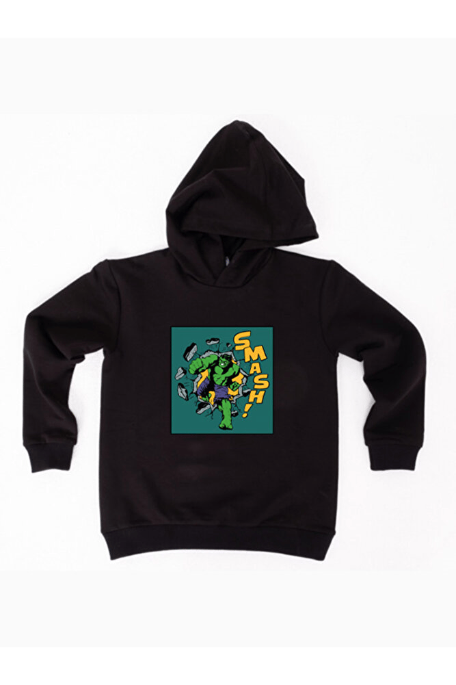 Hulk  Baskılı Kapüşonlu Pamuklu Kumaş Çocuk Sweatshirt