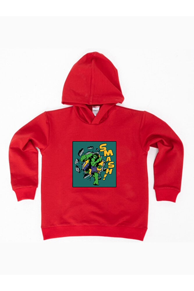 Hulk  Baskılı Kapüşonlu Pamuklu Kumaş Çocuk Sweatshirt