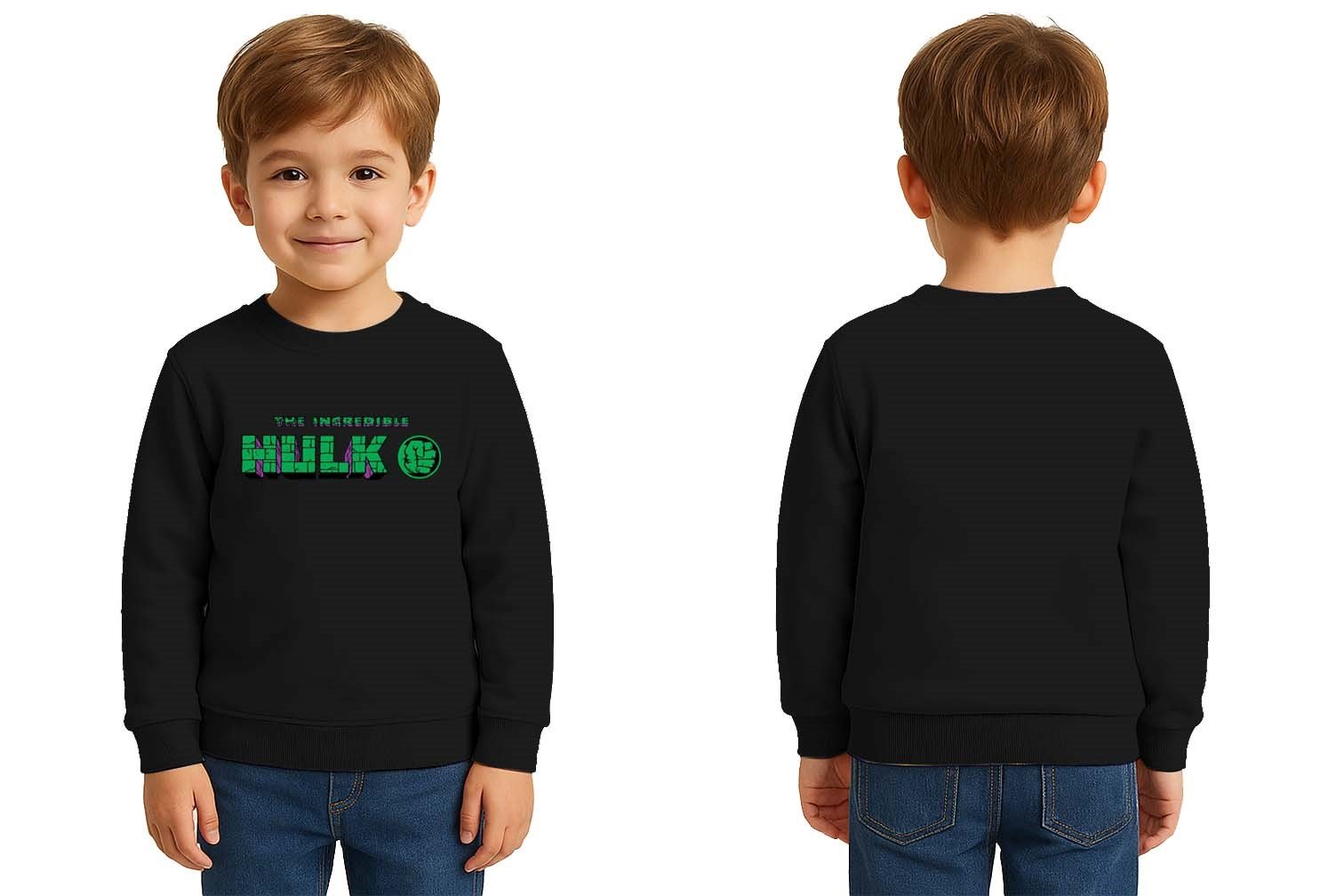 Hulk baskılı pamuklu kumaş çocuk sweatshirt