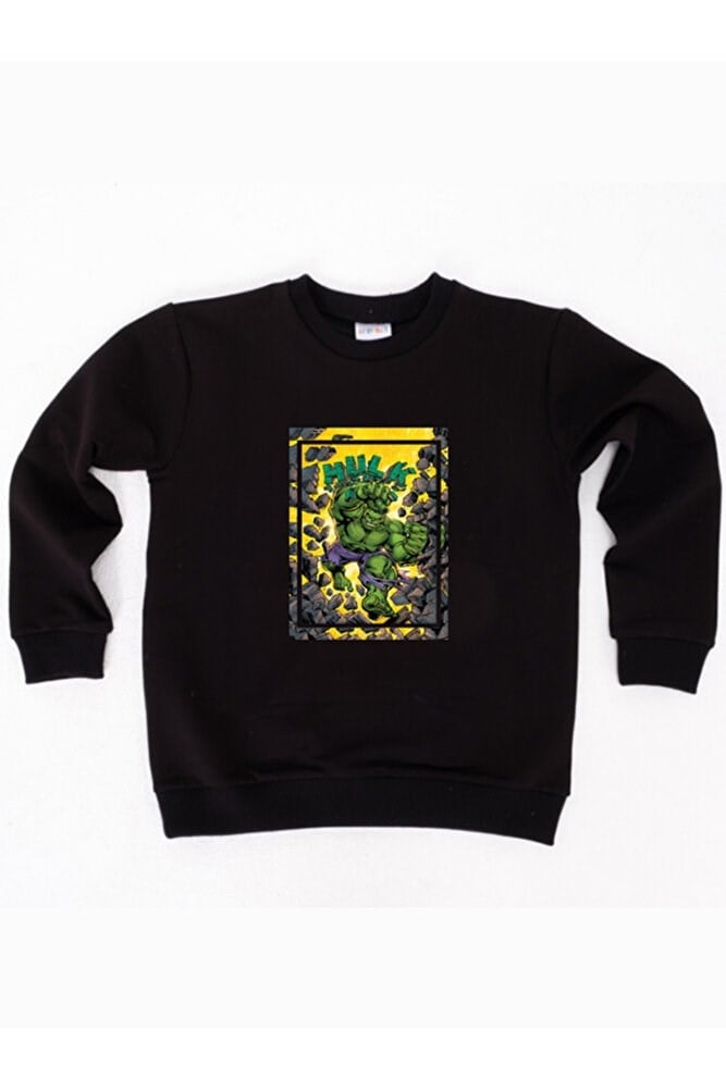 Hulk baskılı pamuklu kumaş çocuk sweatshirt