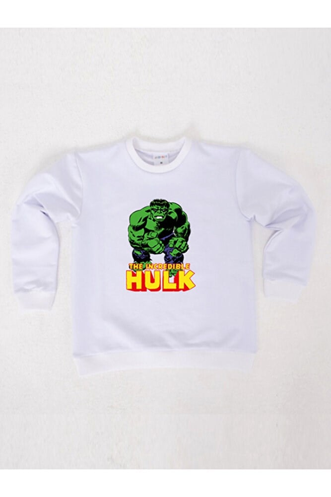 Hulk baskılı pamuklu kumaş çocuk sweatshirt