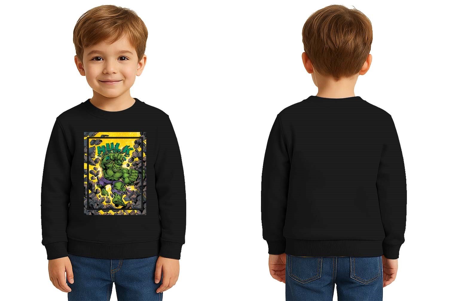 Hulk baskılı pamuklu kumaş çocuk sweatshirt