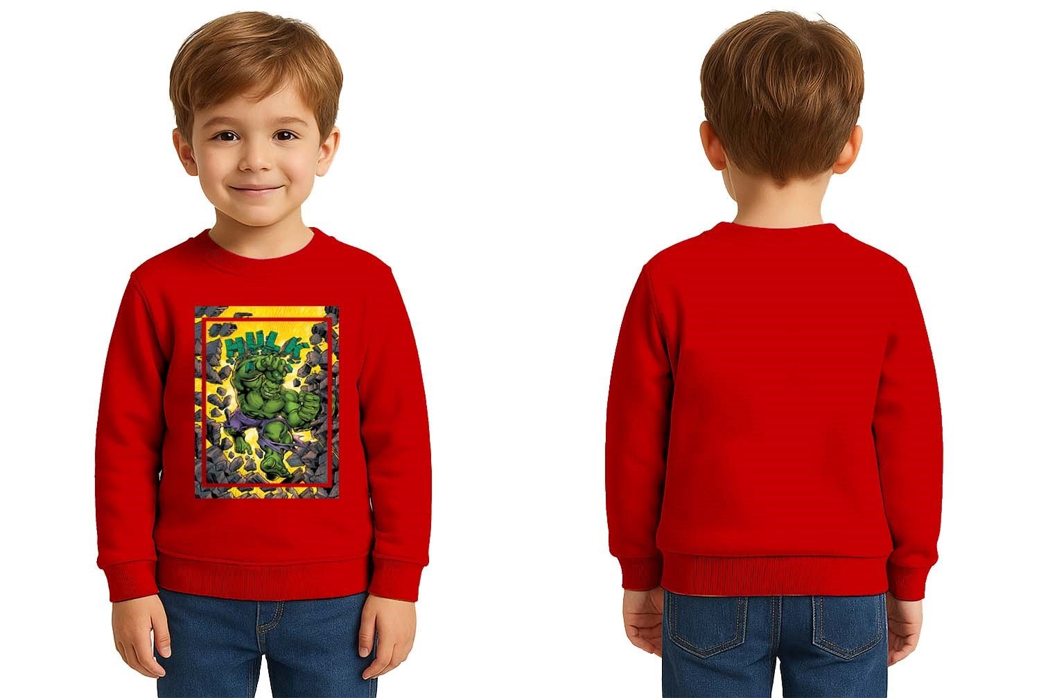 Hulk baskılı pamuklu kumaş çocuk sweatshirt