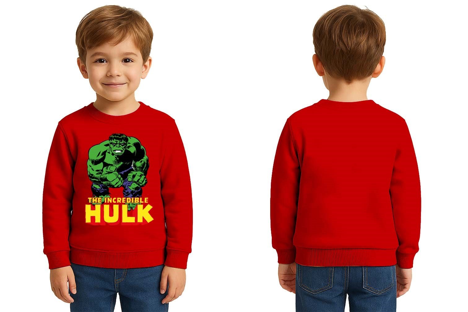 Hulk baskılı pamuklu kumaş çocuk sweatshirt